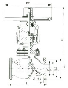Jy41W氧氣用不銹鋼截止閥外形尺寸圖