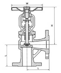 J44H角式德標波紋管截止閥外形尺寸圖