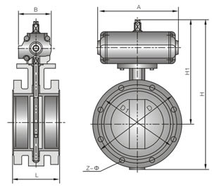 D641X/F/J/H/S-10/16C(Q/P)法蘭式氣動(襯膠)脫硫蝶閥外形尺寸圖
