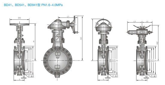 BD41/BD541/BD941金屬密封擺動蝶閥外形尺寸圖