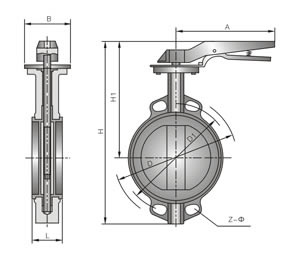 D71X/F/J/H/S-10/16C(Q/P)脫硫對夾蝶閥外形尺寸圖