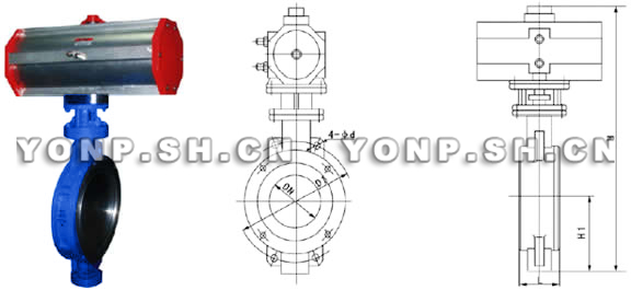D673H氣動(dòng)硬密封對(duì)夾蝶閥外形尺寸圖
