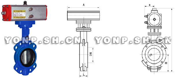 D671X軟密封氣動(dòng)對(duì)夾蝶閥外形尺寸圖