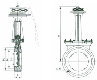 PZL73H/X/F-6/10/16鏈輪對夾式刀形閘閥外形尺寸圖