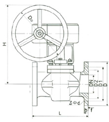 美標(biāo)蝸輪二通旋塞閥外形尺寸圖