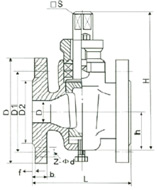  X43W-1.0鑄鐵二通旋塞閥外形尺寸圖