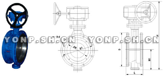 D343H渦輪硬密封法蘭蝶閥外形尺寸圖
