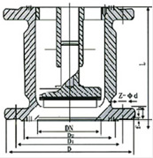 H42W/H/Y-16/25/40C/P/R型立式法蘭止回閥外形尺寸圖