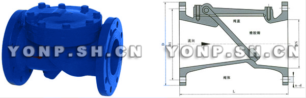 H44X(SFCV)橡膠瓣法蘭止回閥外形尺寸圖