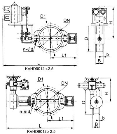 KVGD9012電動(dòng)高溫蝶閥外形尺寸圖