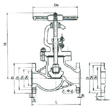  J41H/J41Y/J41W型鑄鋼法蘭截止閥結(jié)構(gòu)圖