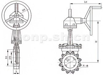傘齒輪美標凸耳對夾式刀形閘閥