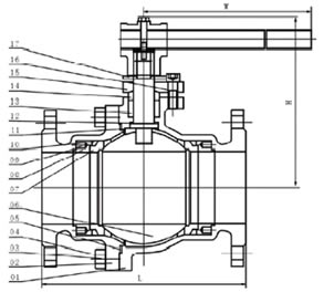 Q41H硬密封浮動(dòng)美標(biāo)球閥結(jié)構(gòu)圖