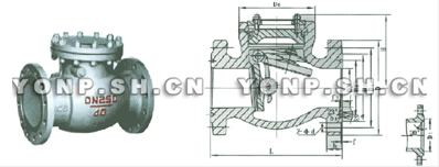 H44H/Y/W-160～250型法蘭旋啟式美標(biāo)止回閥外形尺寸圖