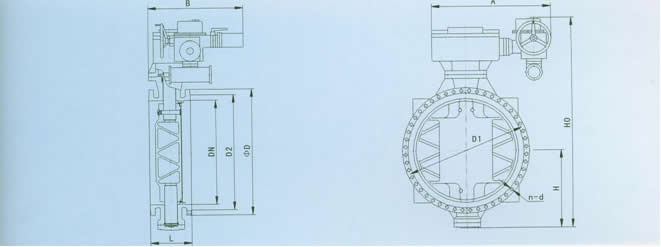 RD942X大口徑電動(dòng)軟密封蝶閥外形尺寸圖