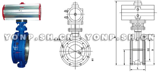 D643H法蘭硬密封氣動(dòng)蝶閥外形尺寸圖