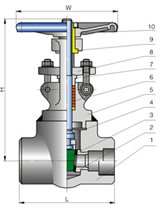 壓力自緊閥蓋鍛鋼手動(dòng)閘閥結(jié)構(gòu)圖