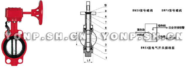 BWSX消防信號(hào)蝶閥外形尺寸圖