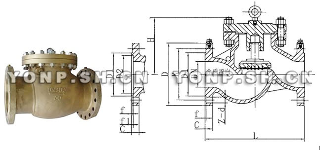 Hy41F/W/Hy44F/W氧氣旋啟式止回閥外形尺寸圖