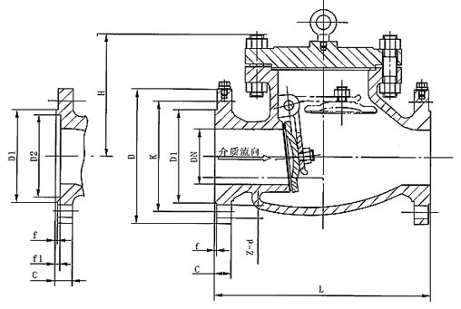 Hy44F/W- P/T旋啟式氧氣止回閥外形尺寸圖