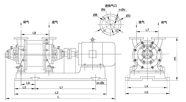 SZ系列水環(huán)式真空泵外形尺寸圖
